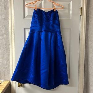 Short blue satin dress